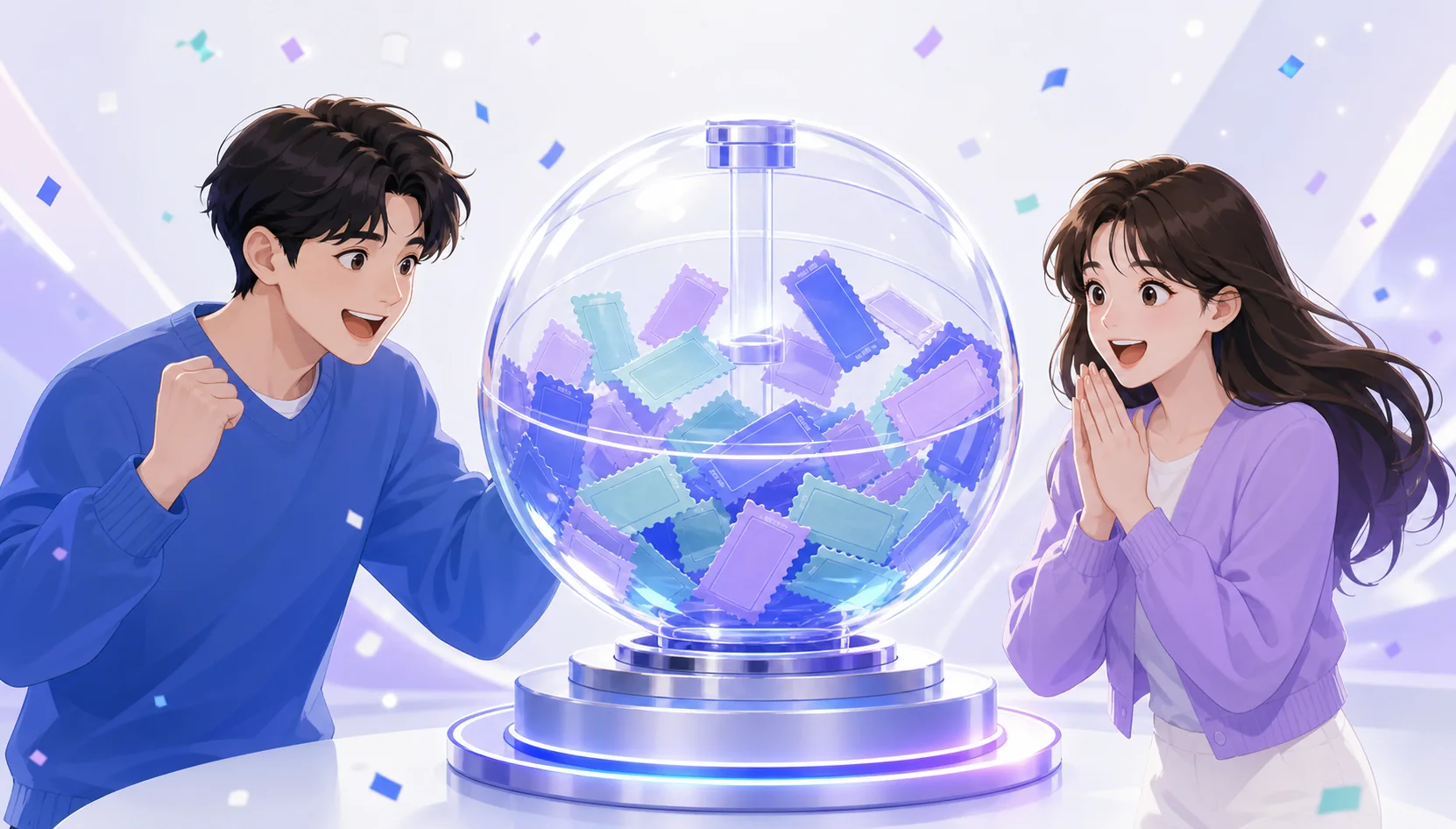 애니메이션 캐릭터와 리워드 추첨 시스템
